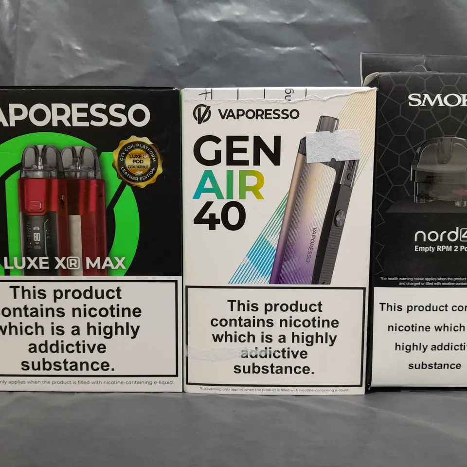 BOX OF APPROXIMATELY 20 ASSORTED E-CIGARETTE/VAPING PRODUCTS - MAKES, MODELS, COLOURS, AND STYLES VARY - COLLECTION ONLY