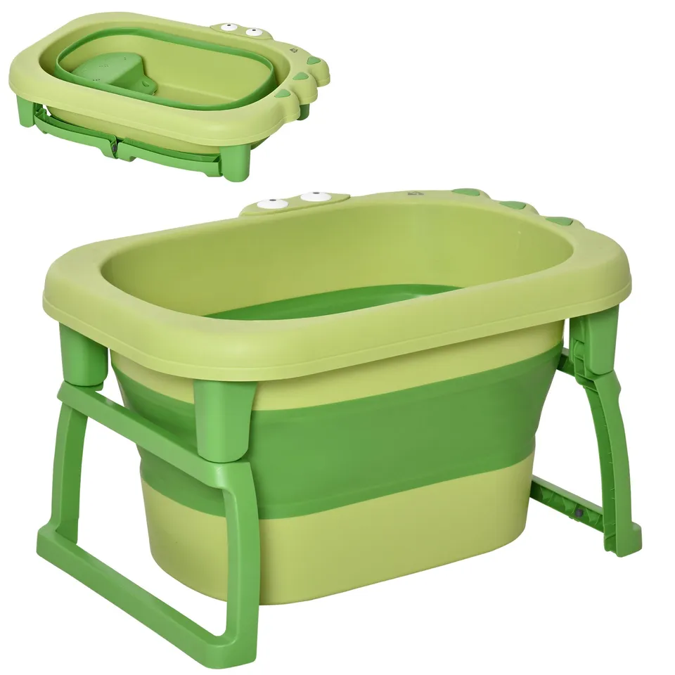BOXED HOMCOM FOLDABLE BABY BATHTUB, WITH STOOL - GREEN