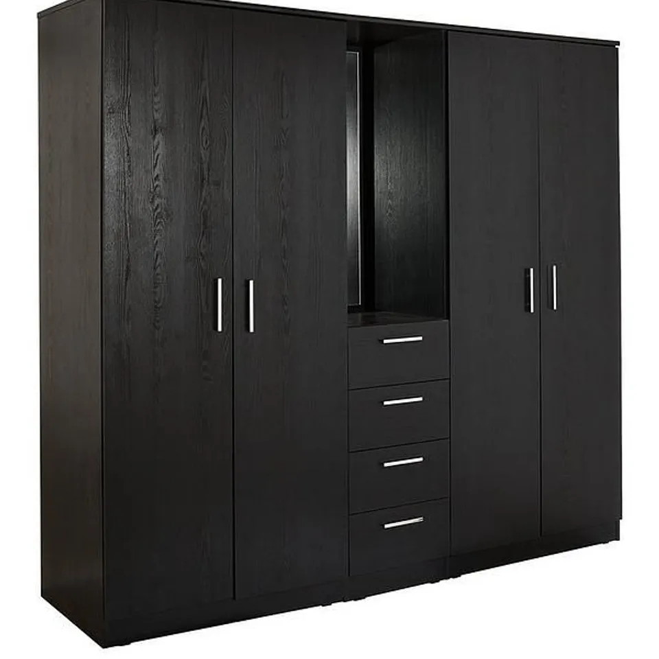 BOXED PANAMA 4-DOOR 4-DRAWER COMBI WARDROBE - BLACK (5 BOXES)