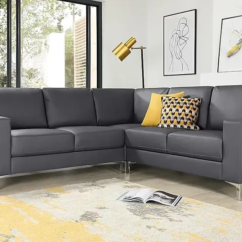 BOXED DESIGNER BALTIMORE GREY FAUX LEATHER SOFA RHF 