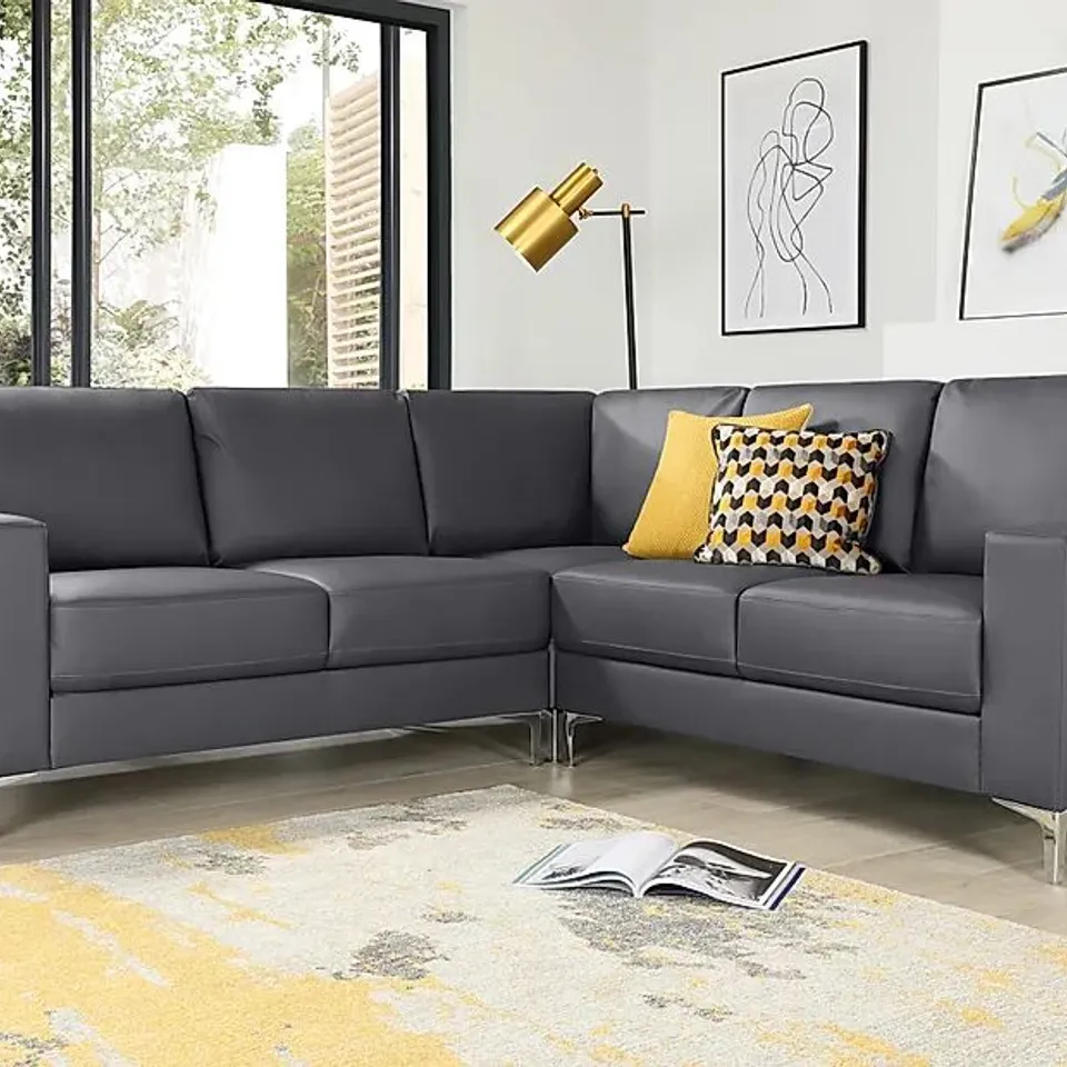 BOXED DESIGNER BALTIMORE GREY FAUX LEATHER SOFA RHF 