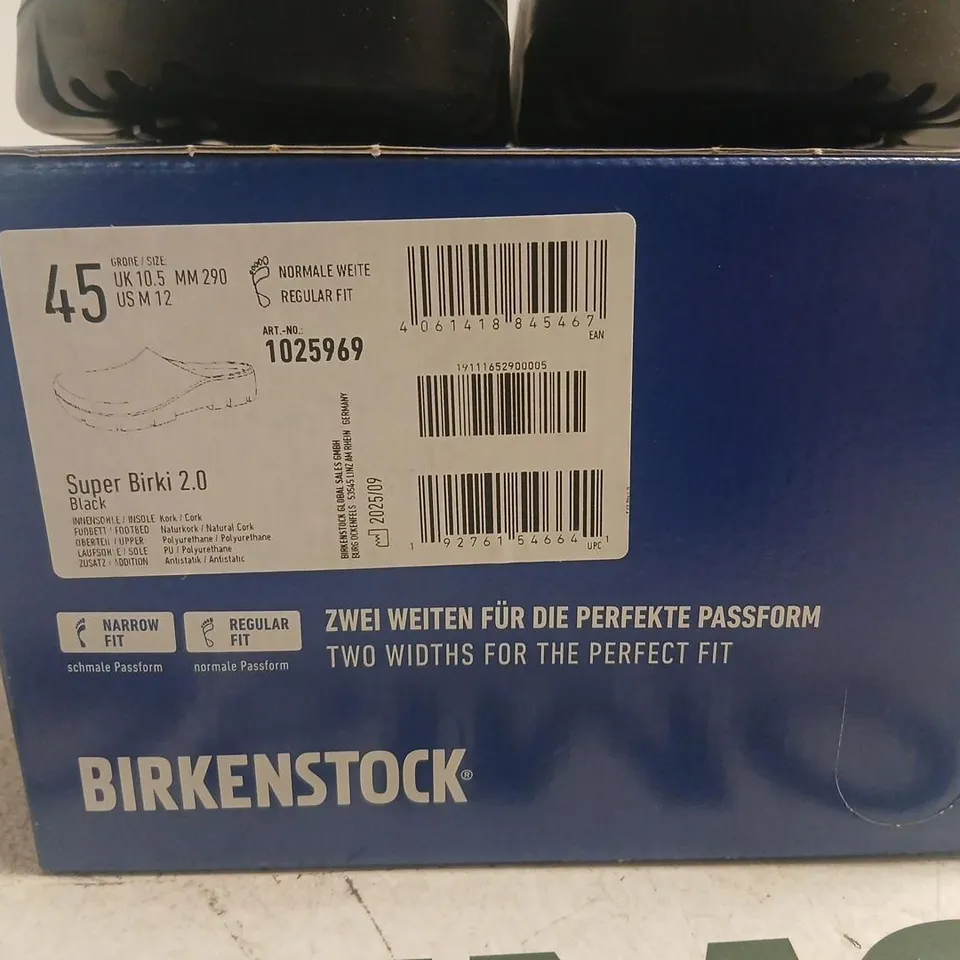 BIRKENSTOCK SUPER BIRKI 2.0 BLACK CLOGS – UK 10.5 (EU 45) BOXED