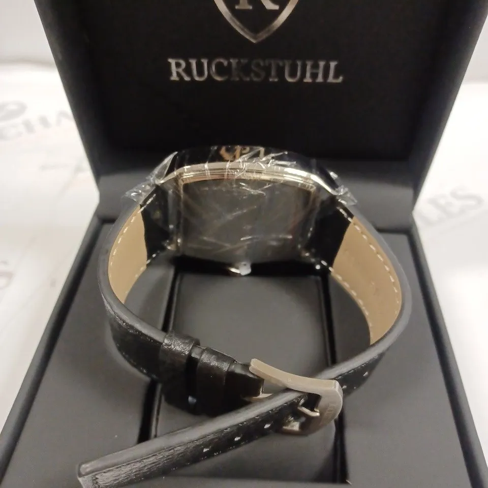 RUCKSTUHL TRIPLE DIAL BLACK LEATHER STRAP WRISTWATCH 