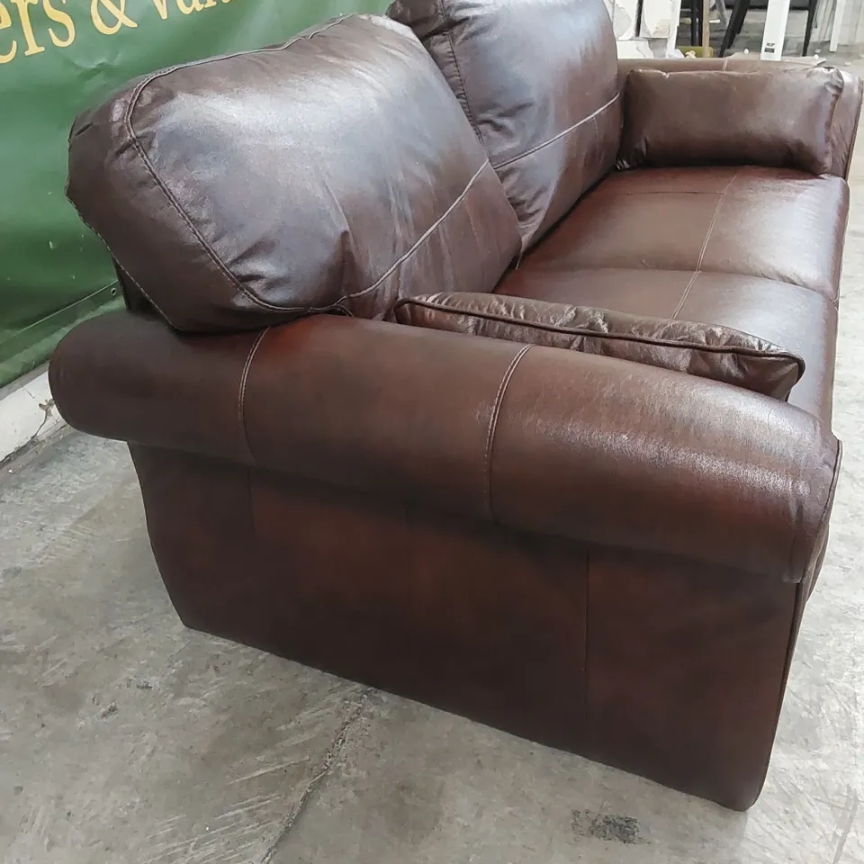 DESIGNER VANTAGE 3 SEATER LEATHER SOFA - CHESNUT