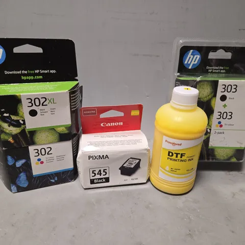 TOTE OF APPROXIMATELY 20 ASSORTED ITEMS TO INCLUDE - HP 302XL , HP 303 , CANON PIXA 545 BLACK ETC