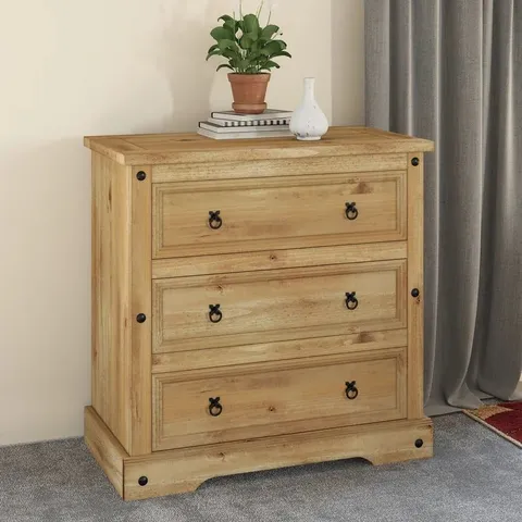 BOXED ABBIGAIL 3 DRAWER 92cm W SOLID WOOD CHEST OF DRAWERS (1 BOX)
