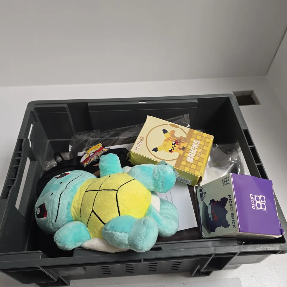 TOTE OF APPROXIMATELY 15 ASSORTED ITEMS INCLUDING POKEMON SOFT TOY, BRICKS AND MICRO BRICKS