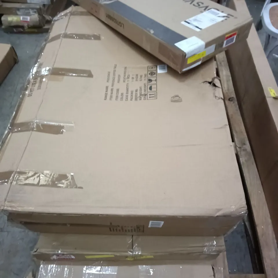 PALLET OF ASSORTED FLAT PACK FURNITURE PARTS TO INCLUDE WARDROBE PARTS AND CONSOLE TABLE