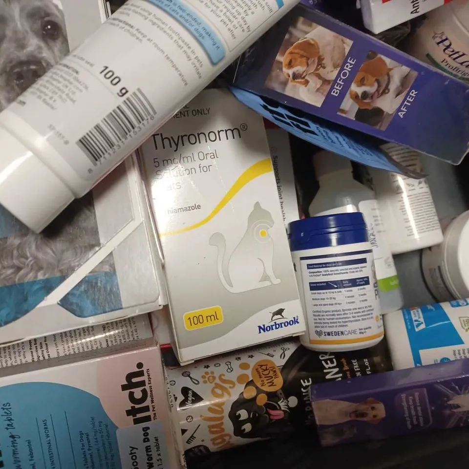 APPROX 15 ASSORTED PET SUPPLIES TO INCLUDE CAT WORMING TREATMENT, SHAMPOO, SKIN SUPPLEMENTS, ETC 