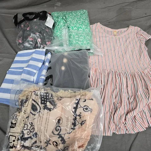 APPROXIMATELY 35 ASSORTED CLOTHING ITEMS IN VARIOUS SIZES, STYLES & COLOURS TO INCLUDE DRESSES, TOPS, SHIRTS, ETC - COLLECTION ONLY