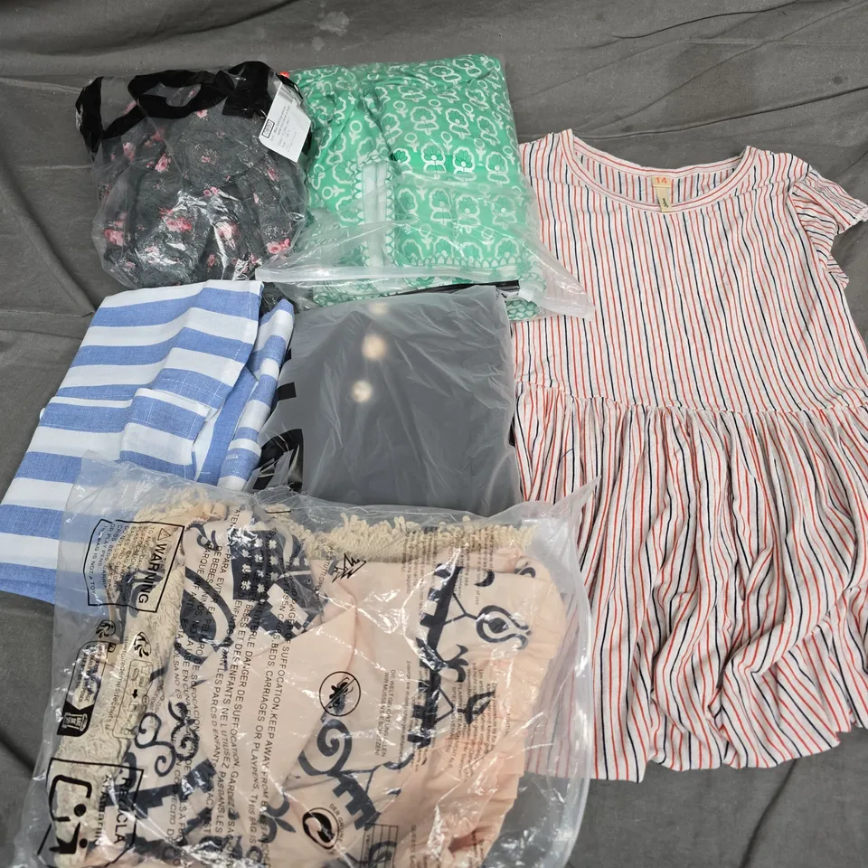 APPROXIMATELY 35 ASSORTED CLOTHING ITEMS IN VARIOUS SIZES, STYLES & COLOURS TO INCLUDE DRESSES, TOPS, SHIRTS, ETC - COLLECTION ONLY