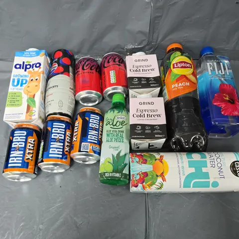 TOTE OF APPROXIMATELY 10 ASSORTED DRINKS ITEMS TO INCLUDE - ALPRO, IRN BRU XTRA, AND GRIND COLD BREW ETC
