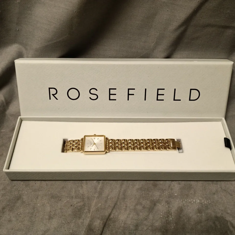 ROSEFIELD AMSTERDAM GOLD-TONE SQUARE FACE BRACELET WATCH – BOXED