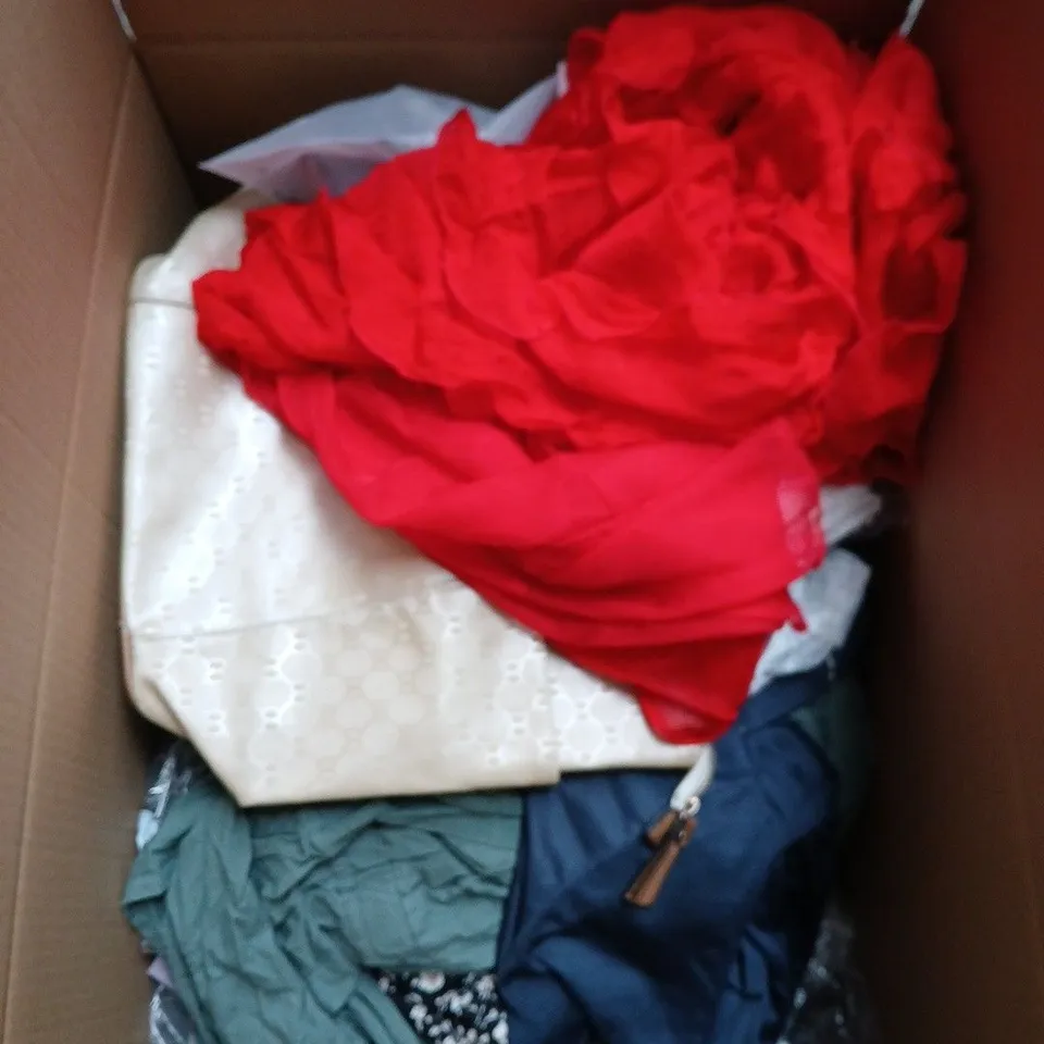 APPROXIMATELY 20 ASSORTED CLOTHING PRODUCTS IN VARIOUS STYLES & SIZES TO INCLUDE PANTS, T-SHIRTS, DRESSES ETC