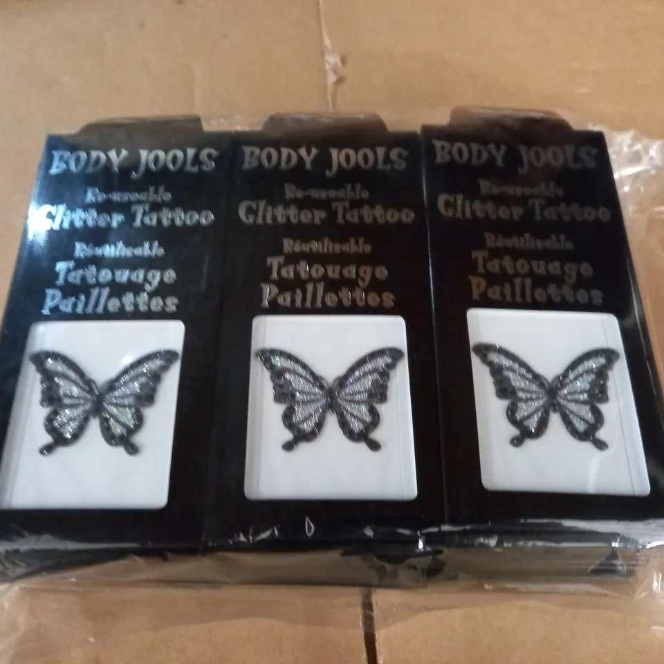 LOT OF APPROXIMATELY 80 BUTTERFLY THEMED BODY JOOL'S REUSABLE GLITTER TATTOOS