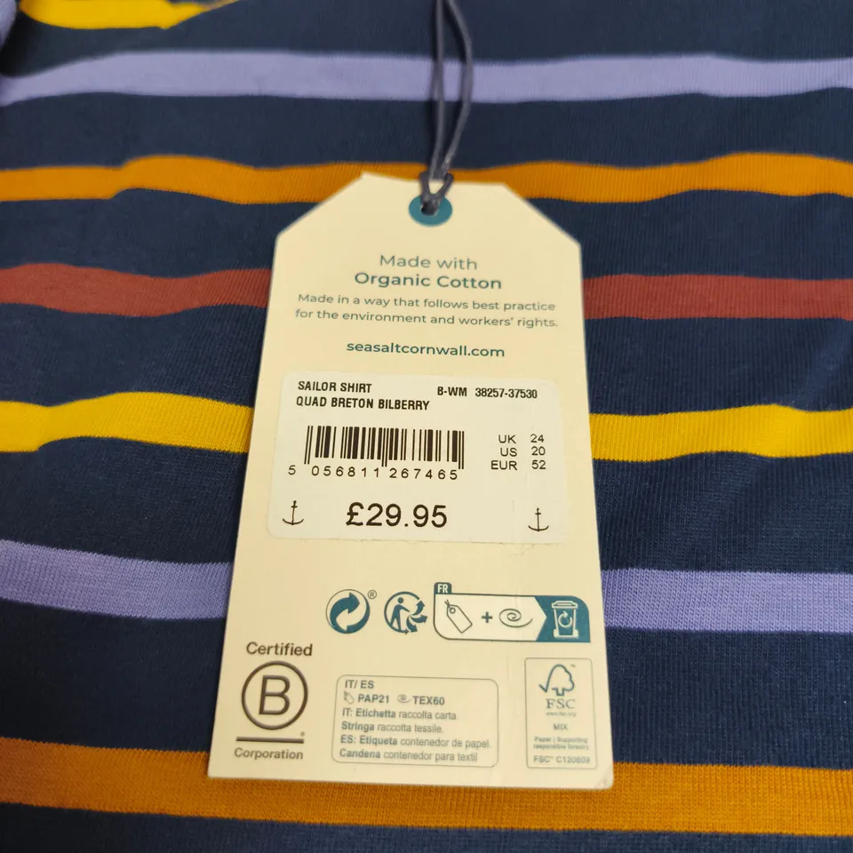 SEASALT CORNWALL SAILOR STRIPE SHIRT – QUAD BRETON BILBERRY, UK 24 (US 20, EU 52)