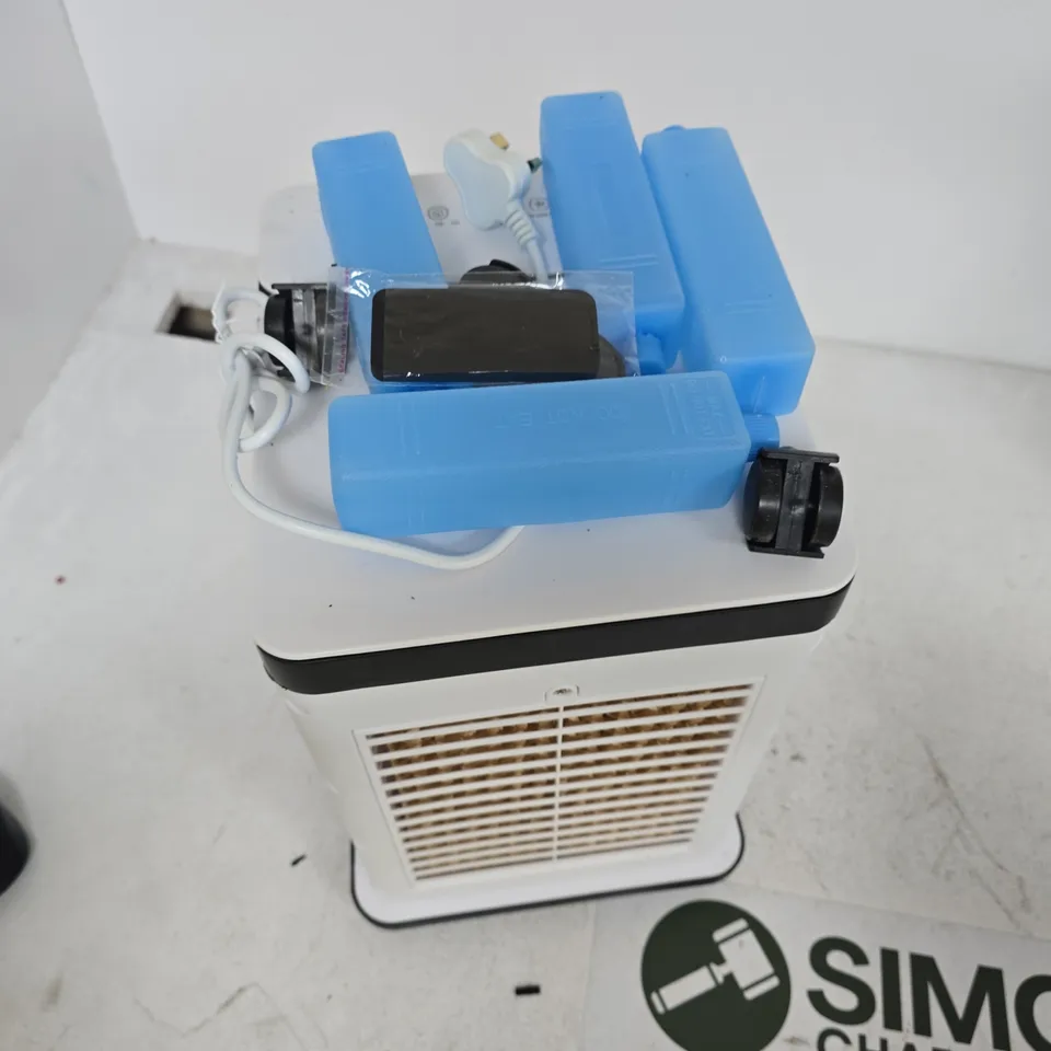 PORTABLE EVAPORATIVE AIR COOLER WITH BLUE COOLING PACKS – WHITE UNIT