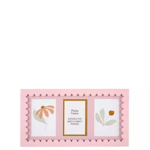 THE VERY COLLECTION 3 PHOTO PINK SCALLOPED FRAME 22X41CM
