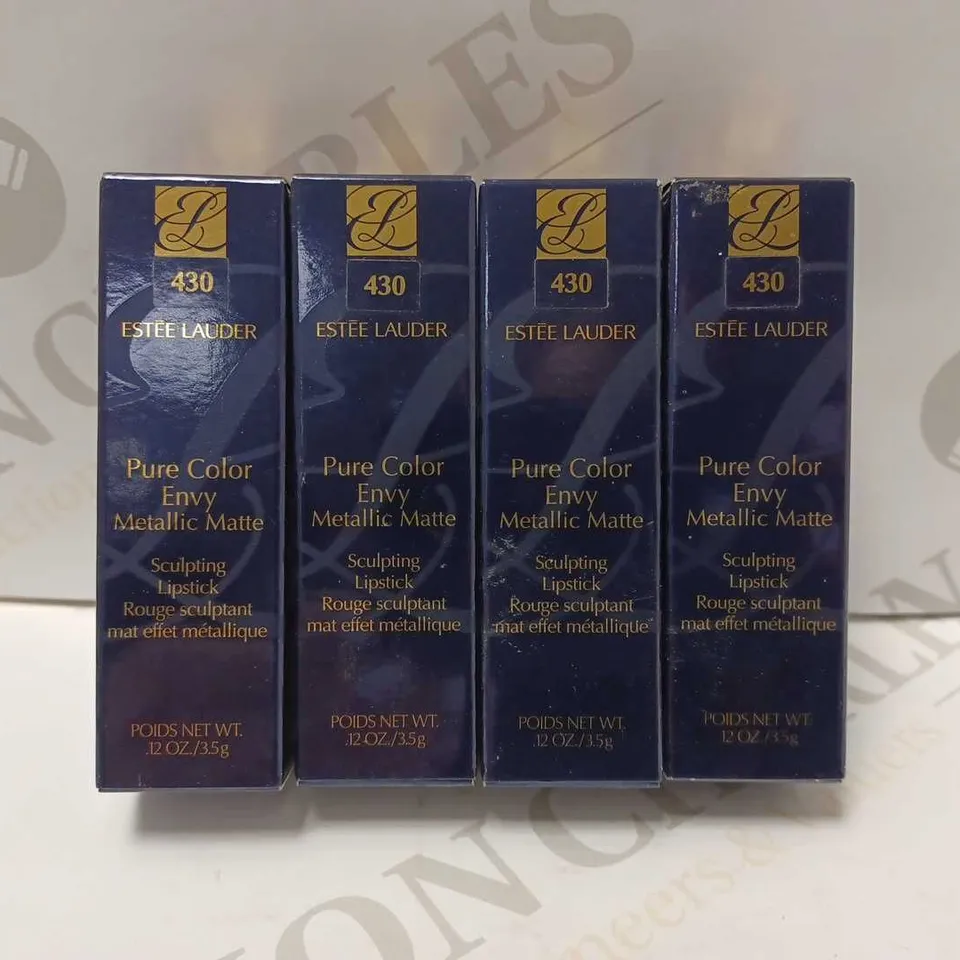 LOT OF 4 ESTÉE LAUDER PURE COLOR ENVY METALLIC MATTE LIPSTICKS - 430 PASSION PATINA