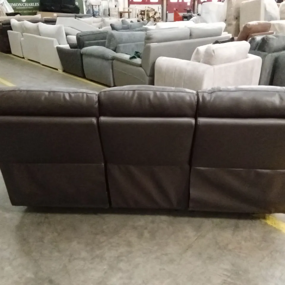 LEIGHTON LEATHER/FAUX LEATHER HIGH BACK 3 SEATER RECLINER SOFA - BROWN RRP £1249