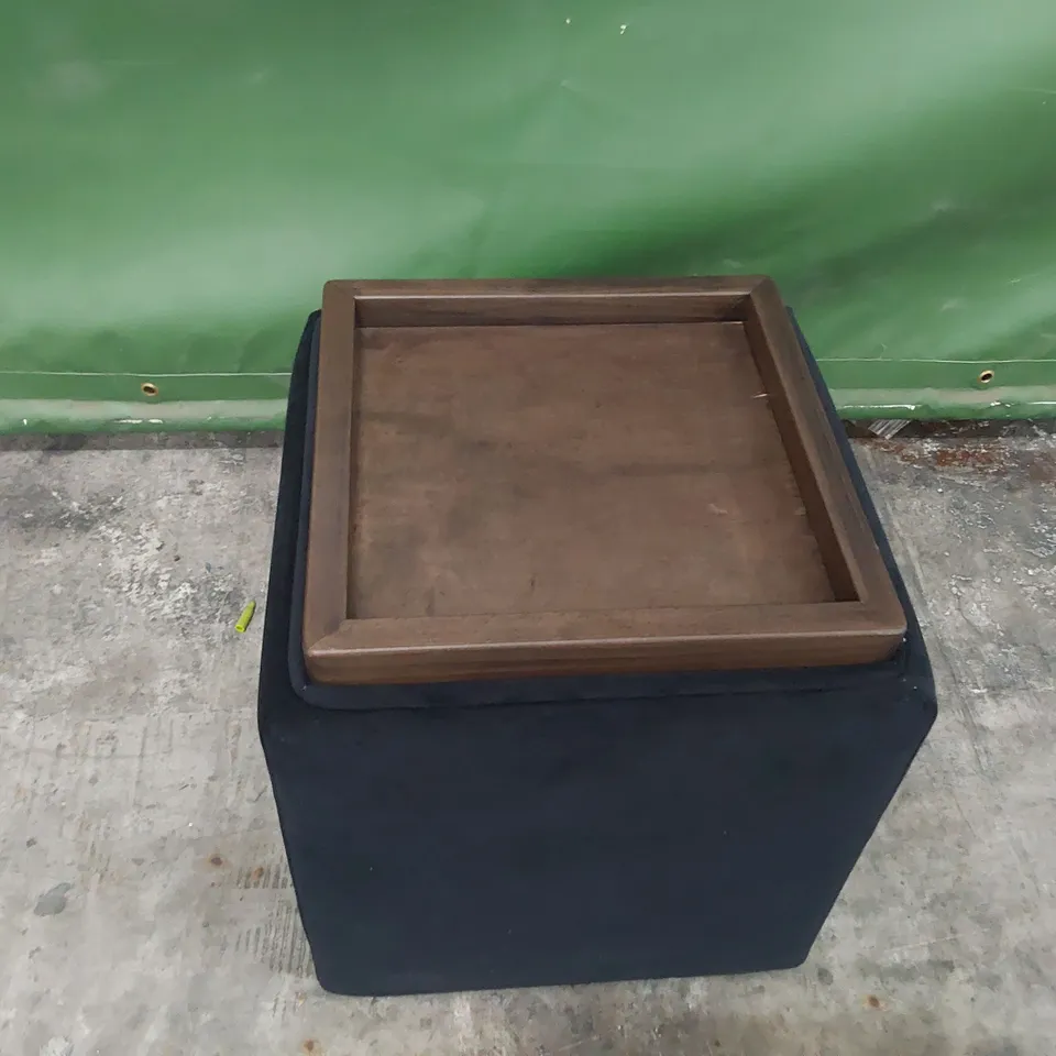 QUALITY BRITISH MADE LOUNGE Co SQUARE REVERSE TOP STORAGE FOOTSTOOL BLACK PLUSH FABRIC 