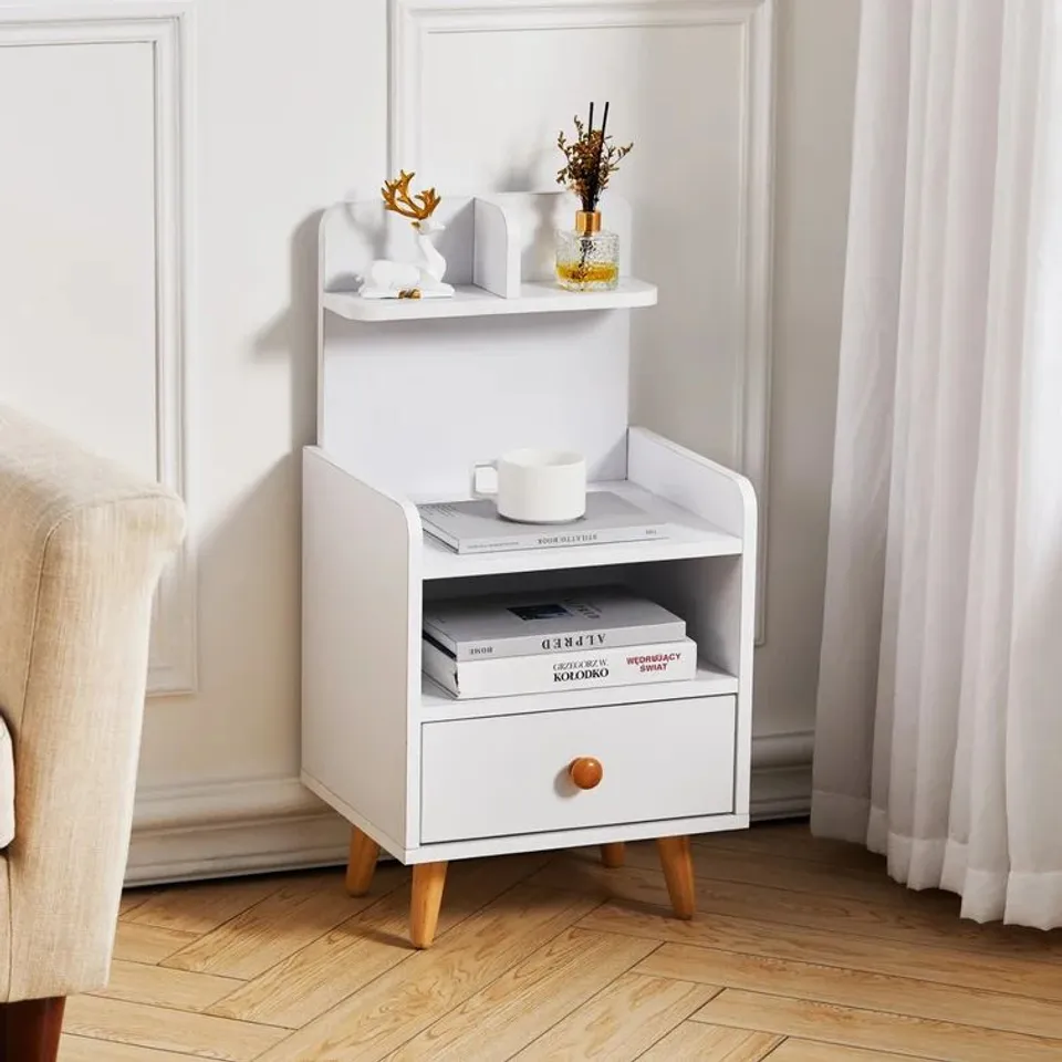BOXED CADE 1 DRAWER BEDSIDE TABLE - WHITE (1 BOX)
