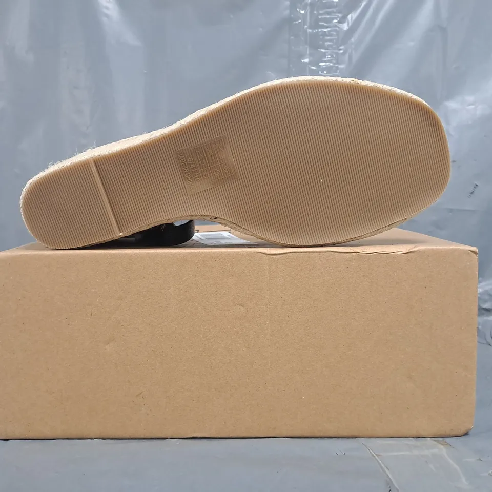 BOXED PAIR OF WHERE'S THAT FROM OPEN TOE WEDGE SANDALS IN BLACK SIZE UK 8