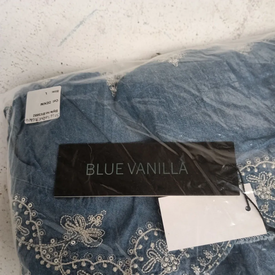 BLUE VANILLA FLORAL EMBROIDERY DRESS – DENIM, UK SIZE L