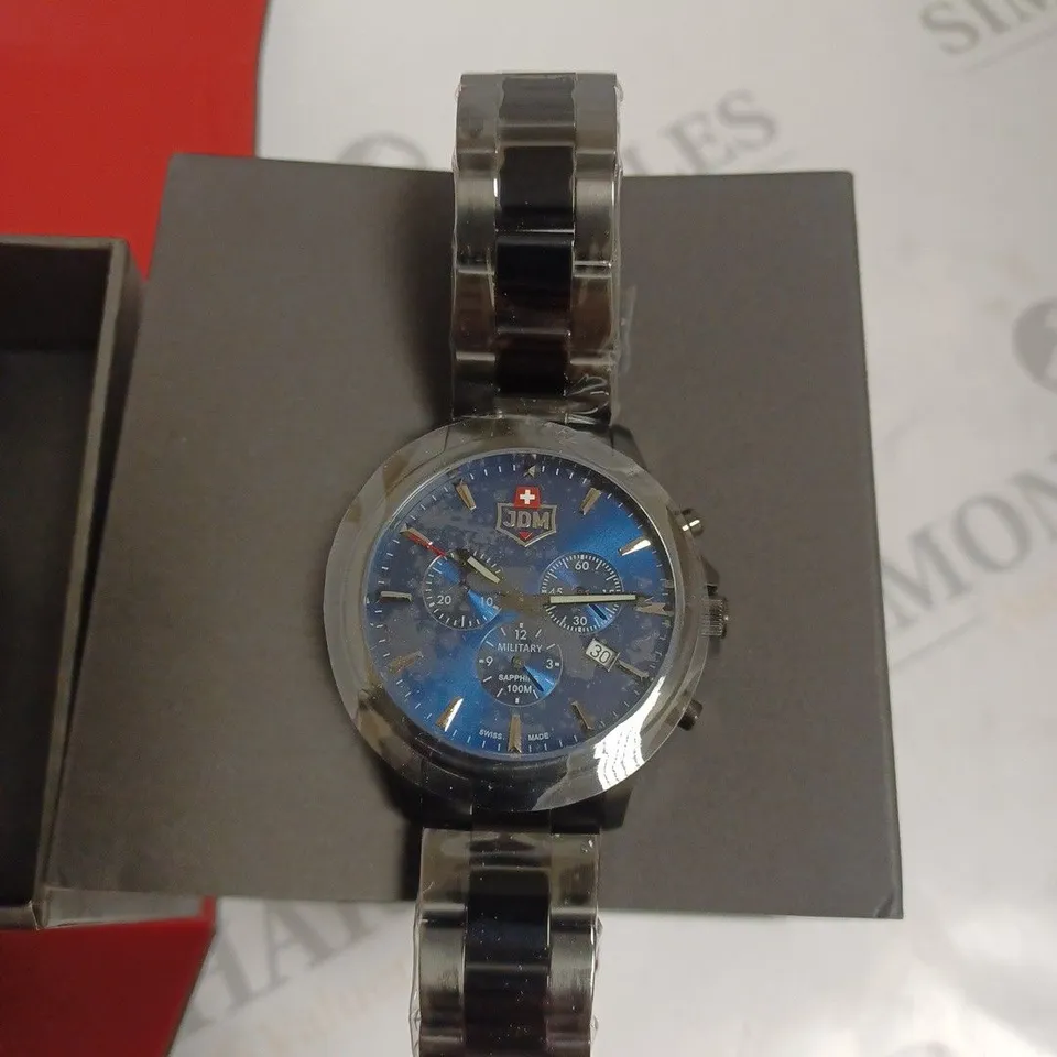 BOXED JDM GENTS SWISS MADE ALPHA CHRONO WATCH - MILITARY SAPPHIRE