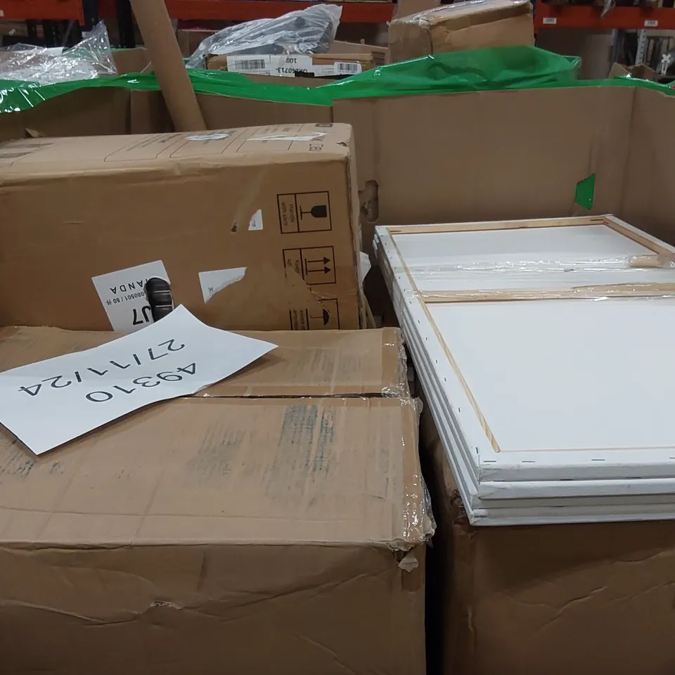 PALLET OF ASSORTED CONSUMER PRODUCTS TO INCLUDE: MEMORY FOAM DOUBLE MATTRESS TOPPER, AIR COOLER, BABY PLAYPEN, TOILET SEAT COVERS, UMBRELLA ECT