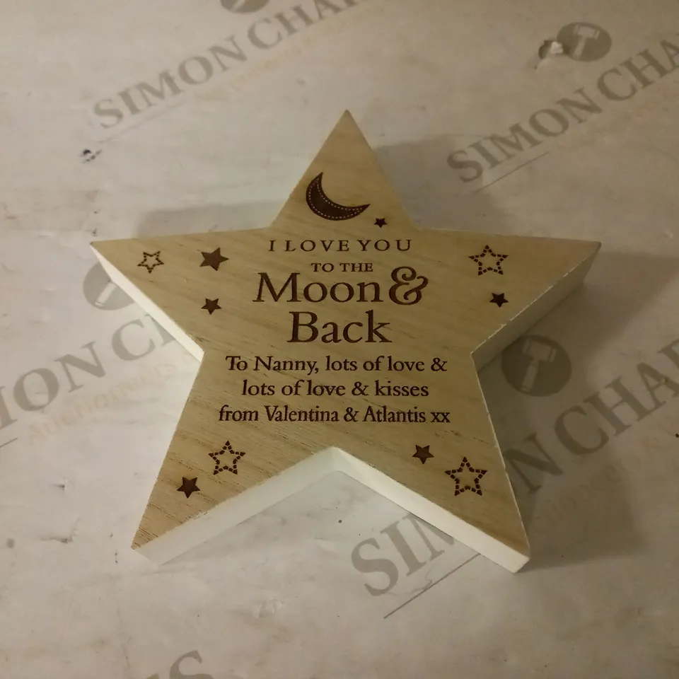PERSONALISED MOON & BACK WOODEN STAR RRP £21.99
