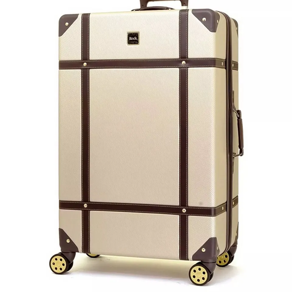 ROCK LUGGAGE VINTAGE 8 WHEEL RETRO STYLE HARDSHELL LARGE SUITCASE - GOLD