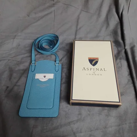 BOXED ASPINAL OF LONDON LEATHER PHONE CASE IN BLUE