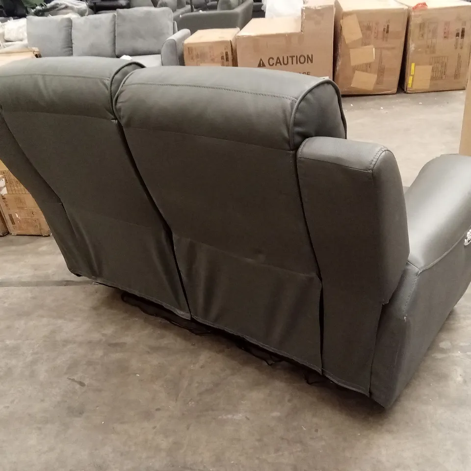 DESIGNER 2 SEATER LEATHER POWER RECLINER SOFA - GREY