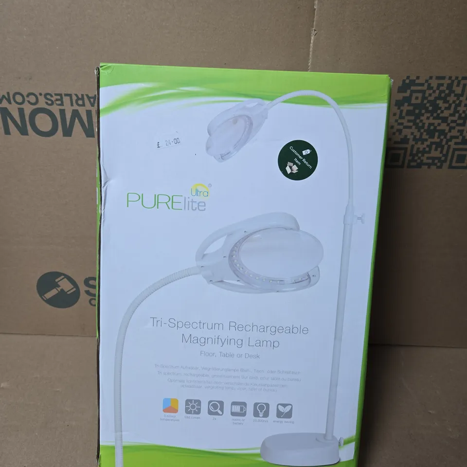 PURELITE TRI-SPECTRUM RECHARGEABLE MAGNIFYING LAMP – FLOOR, TABLE OR DESK (BOXED)