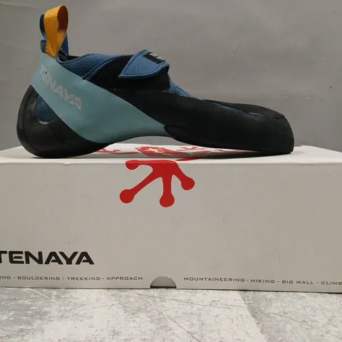 BOXED PAIR OF TENAYA MASTIA CLIMBING SHOES IN BLUE/BLACK SIZE UK 7