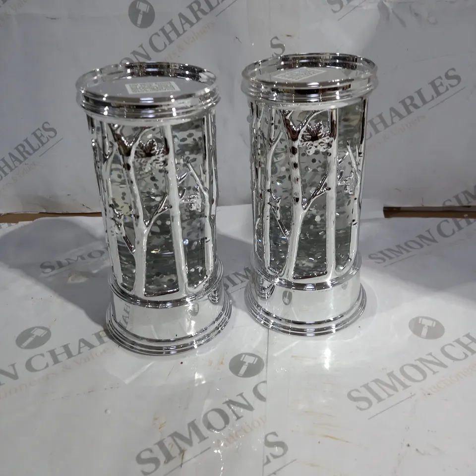 BOXED HOME REFLECTIONS SET OF PRELIT SWIRLING GLITTER SCENIC PILLARS - SILVER