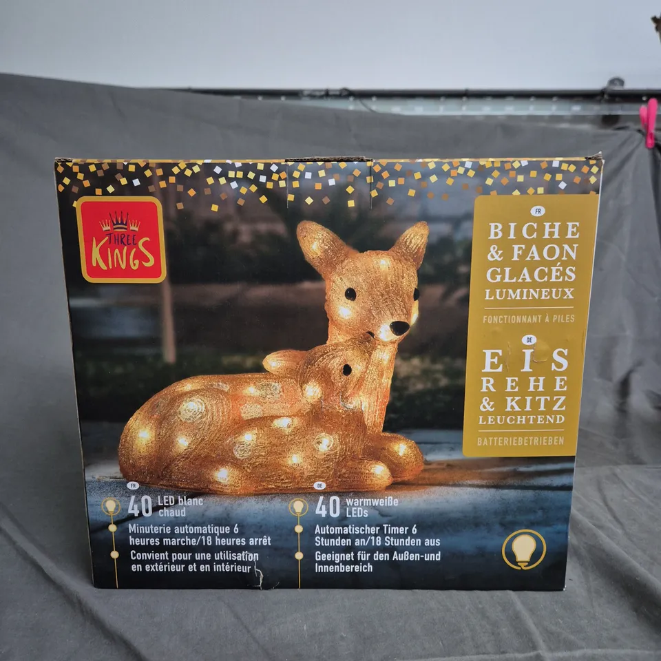 THREE KINGS PAIR OF BROWN DEER FIGURINES WITH WHITE SPOTS – RESIN DECORATIVE ORNAMENTS