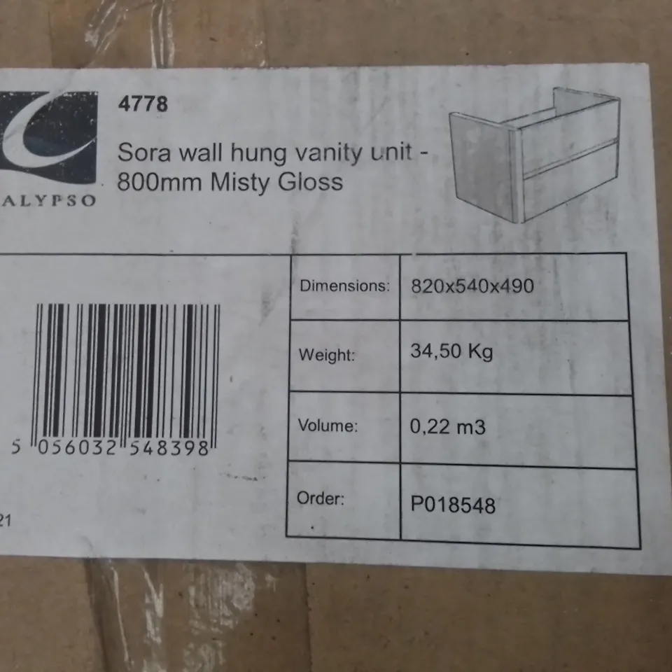 BOXED SORA WALL HUNG VANITY UNIT - 800MM MISTY GLOSS 