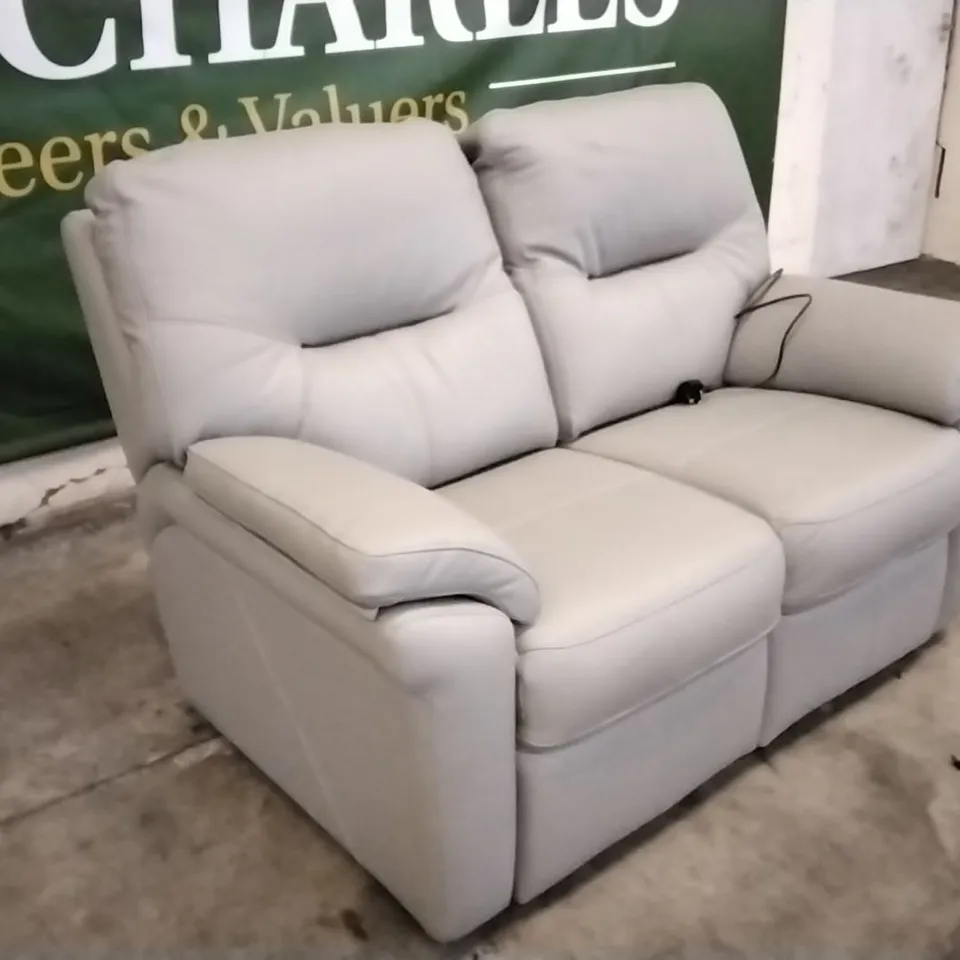 QUALITY BRITISH DESIGNED & MANUFACTURED G PLAN SEATTLE 2 SEATER SOFA CAMBRIDGE GREY LEATHER