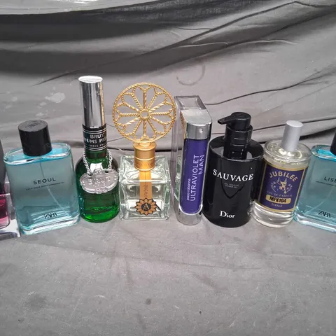 APPROXIMATELY 10 ASSORTED UNBOXED FRAGRANCES TO INCLUDE; ZARA, JUBILEE, DIOR, PACO RABANNE, BRUT AND JAWHARI