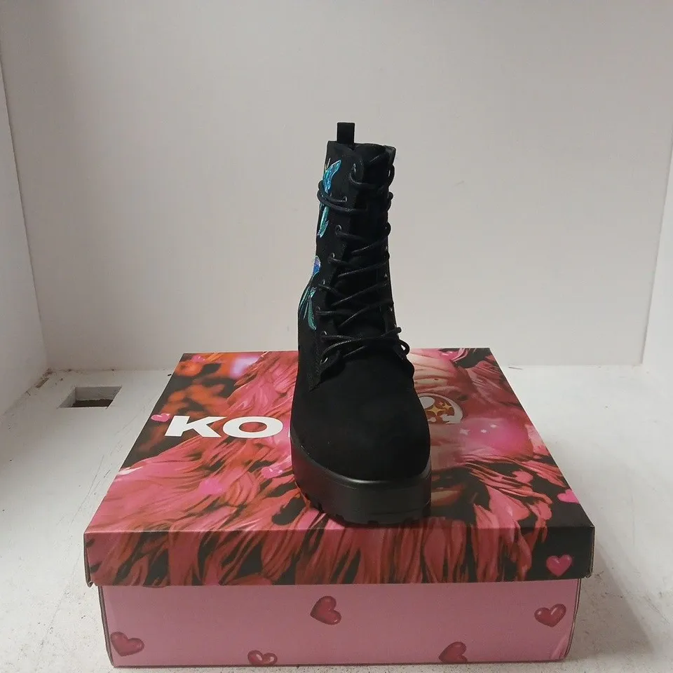 KOI BUTTERFLY DUNE SUEDE PLATFORM MILITARY BOOTS UK 8 