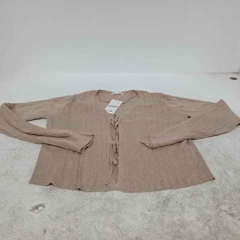 OYSHO TAUPE RIBBED KNIT CARDIGAN – WOMEN'S, SIZE L