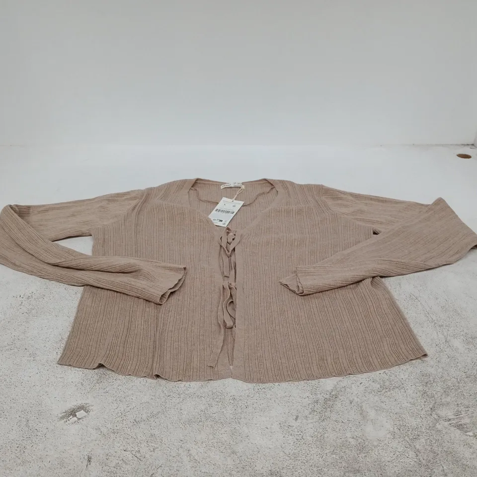OYSHO TAUPE RIBBED KNIT CARDIGAN – WOMEN'S, SIZE L