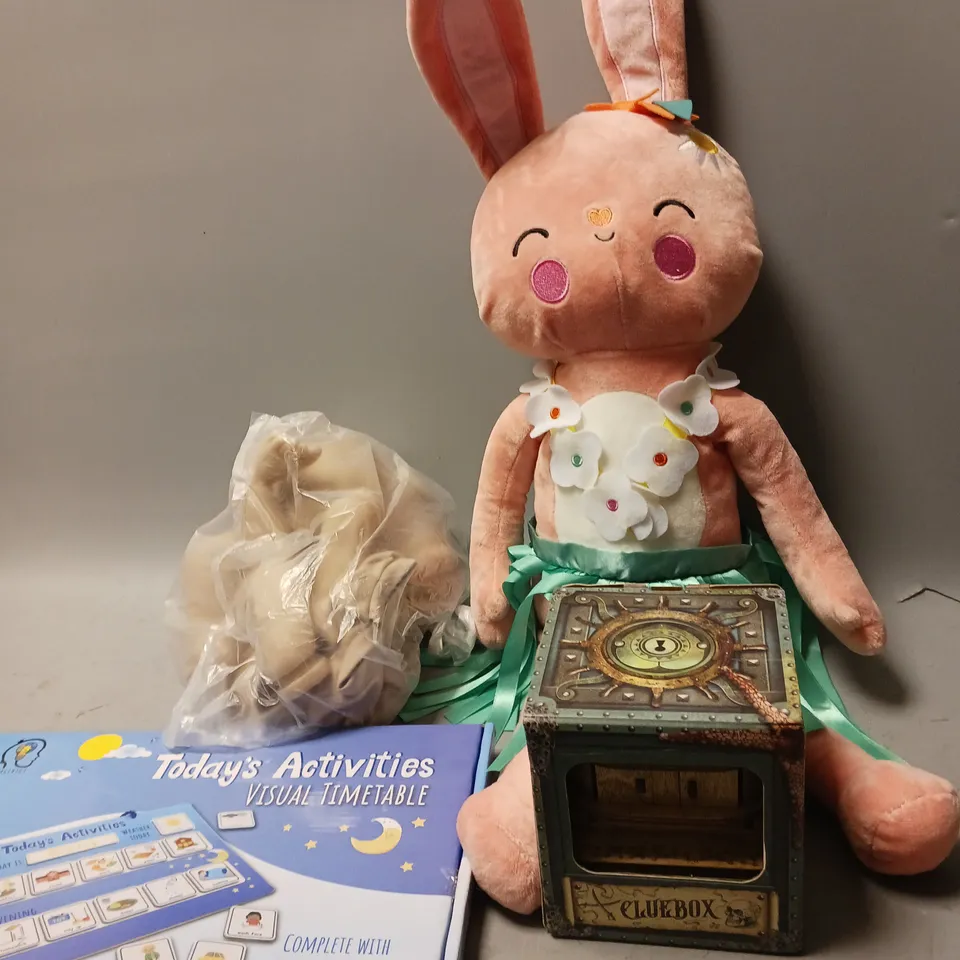 MEDIUM BOX OF ASSORTED TOYS AND GAMES TO INCLUDE TEDDIES, LEARNING ACTIVITIES AND BABY DOLLS