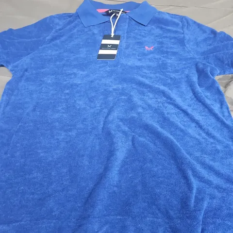 CREW CLOTHING COMPANY TOWELLING POLO SHIRT, SUFBLUE - UK SIZE 14
