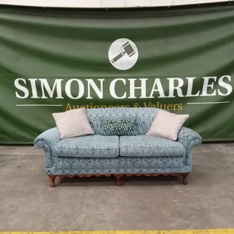 QUALITY DESIGNER SMALL 3 SEATER SKY BLUE FABRIC SOFA