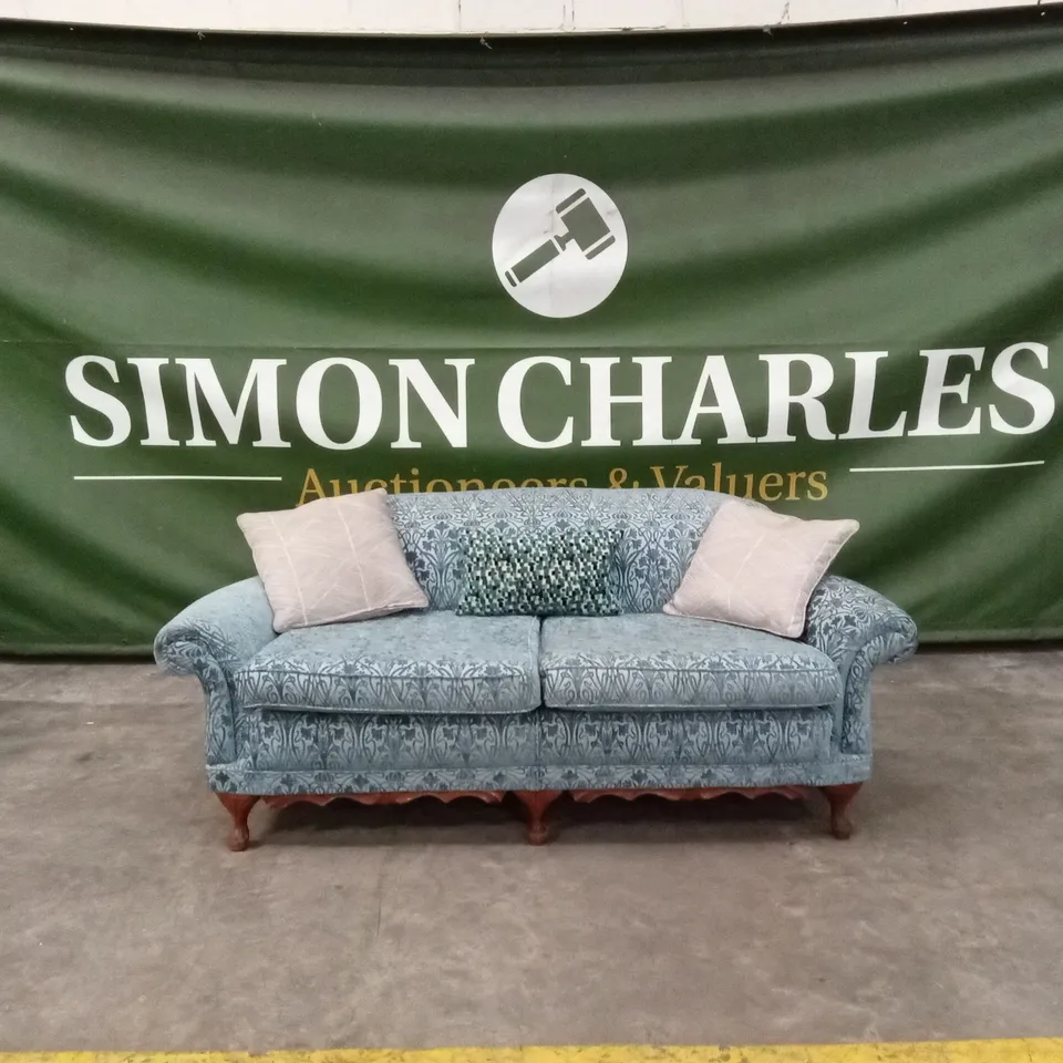 QUALITY DESIGNER SMALL 3 SEATER SKY BLUE FABRIC SOFA