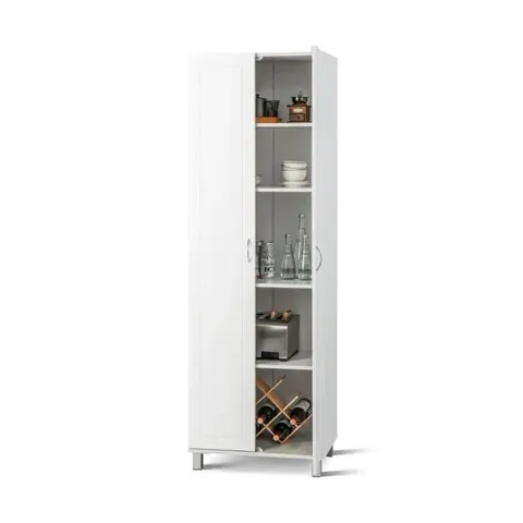 BOXED COSTWAY 187CM DOUBLE DOOR TALL PANTRY CABINET FREESTANDING VERSATILE STORAGE ORGANIZER - WHITE