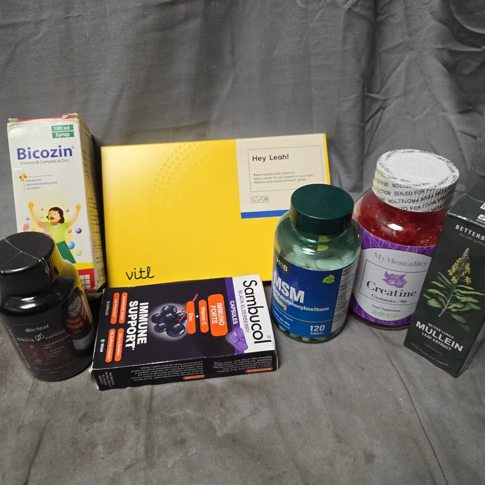 APPROXIMATELY 15 ASSORTED VITAMIN/HEALTH AID PRODUCTS TO INCLUDE CREATINE GUMMIES, IMMUNE SUPPORT CAPSULES, MULLEN LEAF EXTRACT, ETC - COLLECTION ONLY